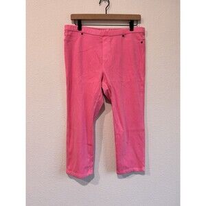 Hue Women's Pink High Rise Pull On Capri Pants Cotton Blend Large